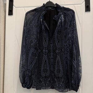 Kobi Halperin Navy Paisley Sheer Blouse
